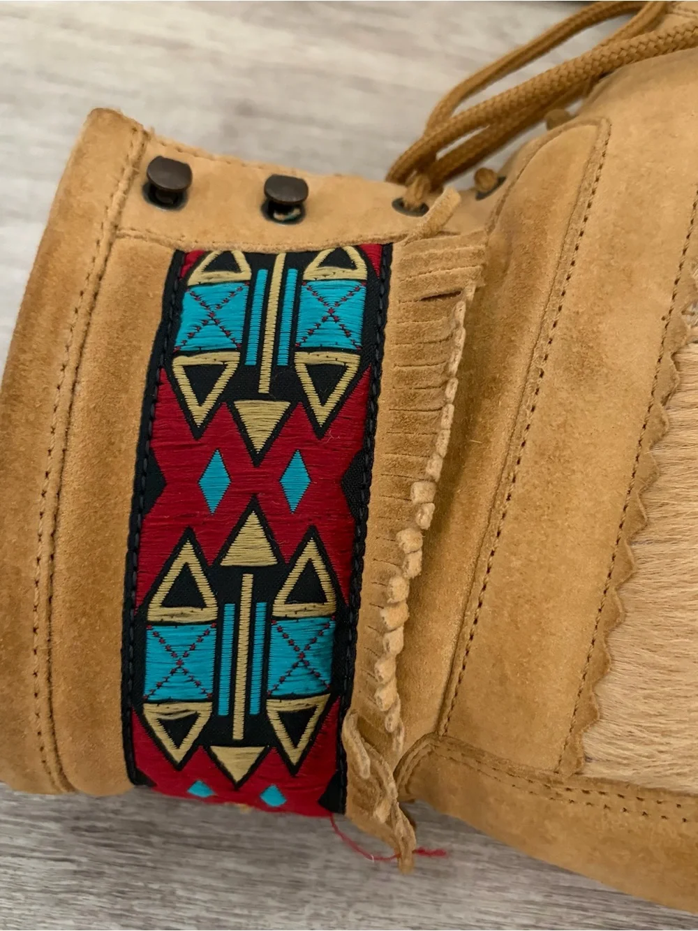 Vintage Tecnica Boots Womens Size 38 Tan Shearling Suede Aztec Southwestern